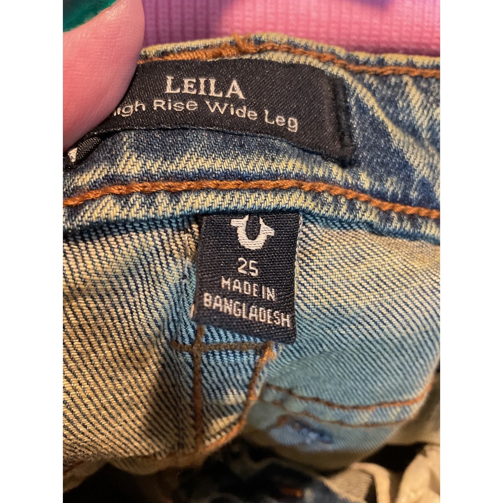 True Religion LEILA High Rise Wide Leg Carpenter Jeans W25 Acid Wash Blue - Picture 9 of 10